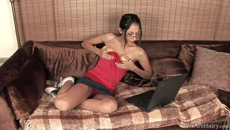 [WeAreHairy] - Luna Monroe Caught Masturbating On The Couch, Hairy Pussy