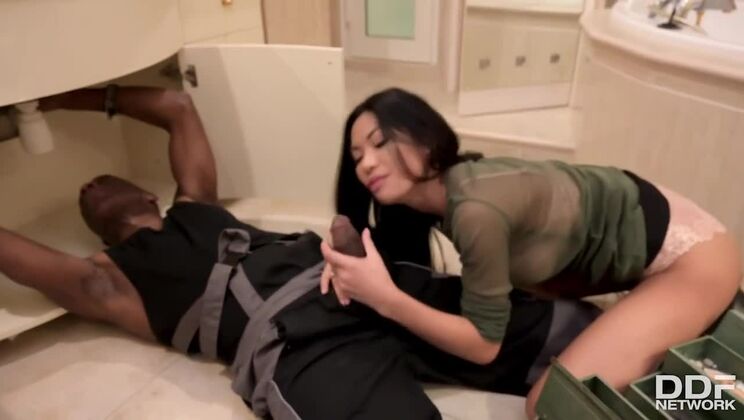 Brunette Babe Polly Pons Takes Plumbers Massive Pipe