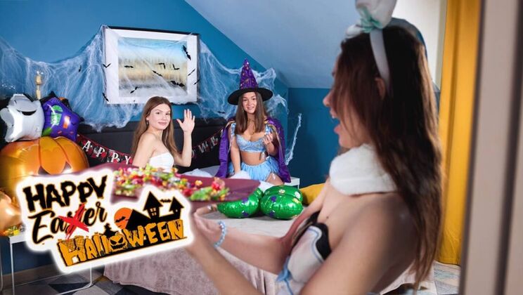 Shaved Pussy Witches Halloween Threesome