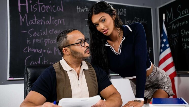 [TransSensual] - Interracial School Fuck: Black Male Unloads Facial on Brunette Teacher - Dillon Diaz - Victoria Grant