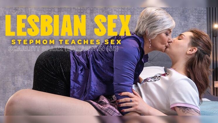 Mature Hairy Arwen Instructs Young Scarlett in Lesbian Orgasms and Kissing